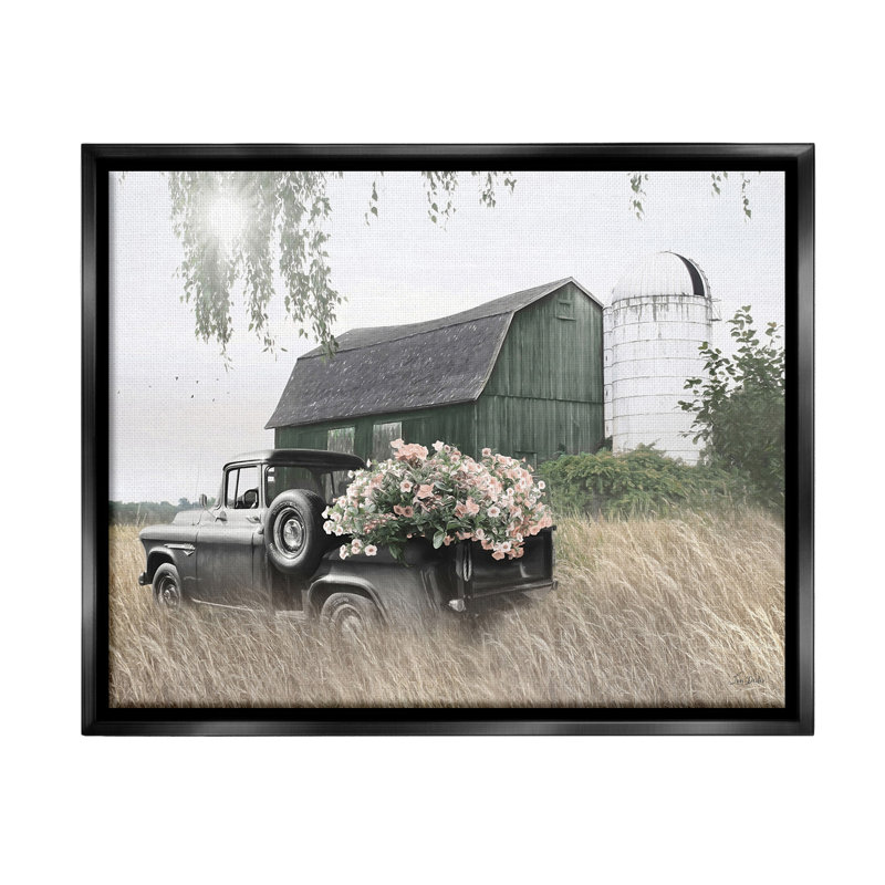 «Barn And Truck With Florals» par Lori Deiter sur toile, Cadre flottant noir de jais, H 25 po x l 31 po
