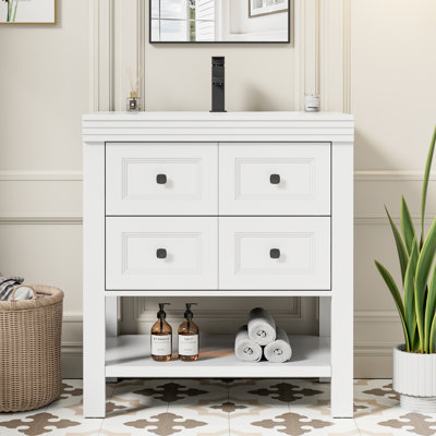 Daum Sharee 30" Freestanding Single Bathroom Vanity Set with Sink Top, Faucet, Painted Surface, 2 Deep Drawers