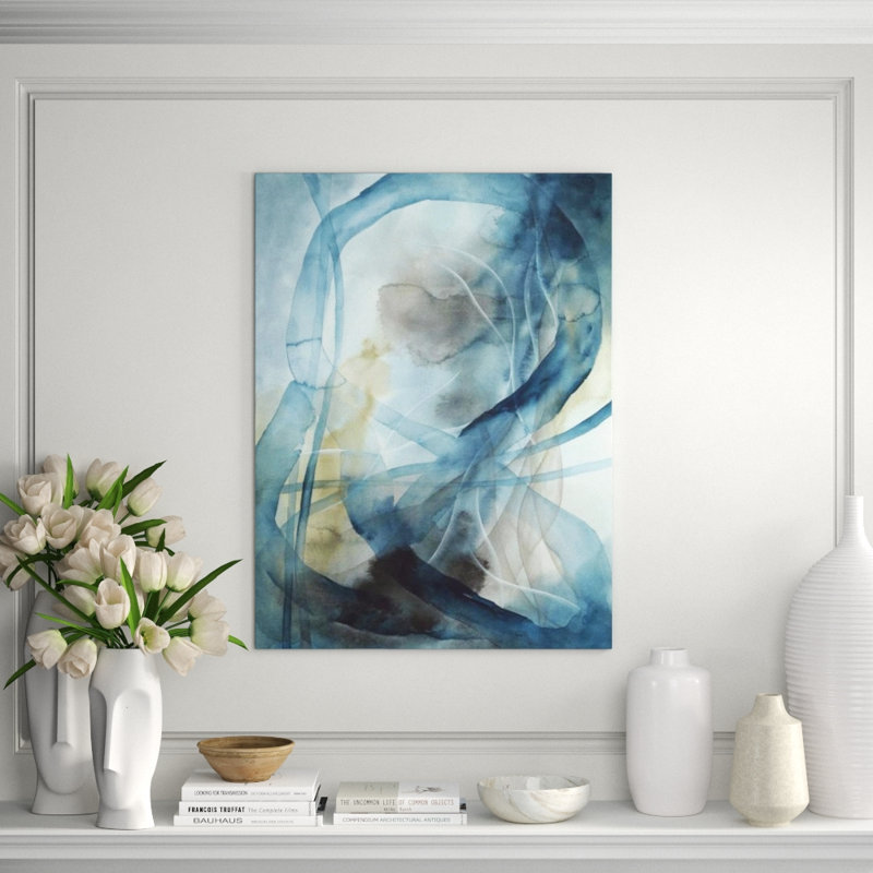 Blue Ribbons I Painting by Janice Sadler, Glass Coat, 63" H x 47" W
