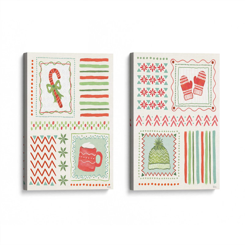 Cozy Winter Patchwork, ensemble de 2 impressions sur toile, H 18 po x l 24 po, Stretched Canvas, Toile tendue