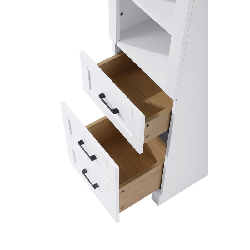 Armoire de rangement en verre 16 po pour salle de bain, H 65 po x l 16 po x P 65 po, Blanc
