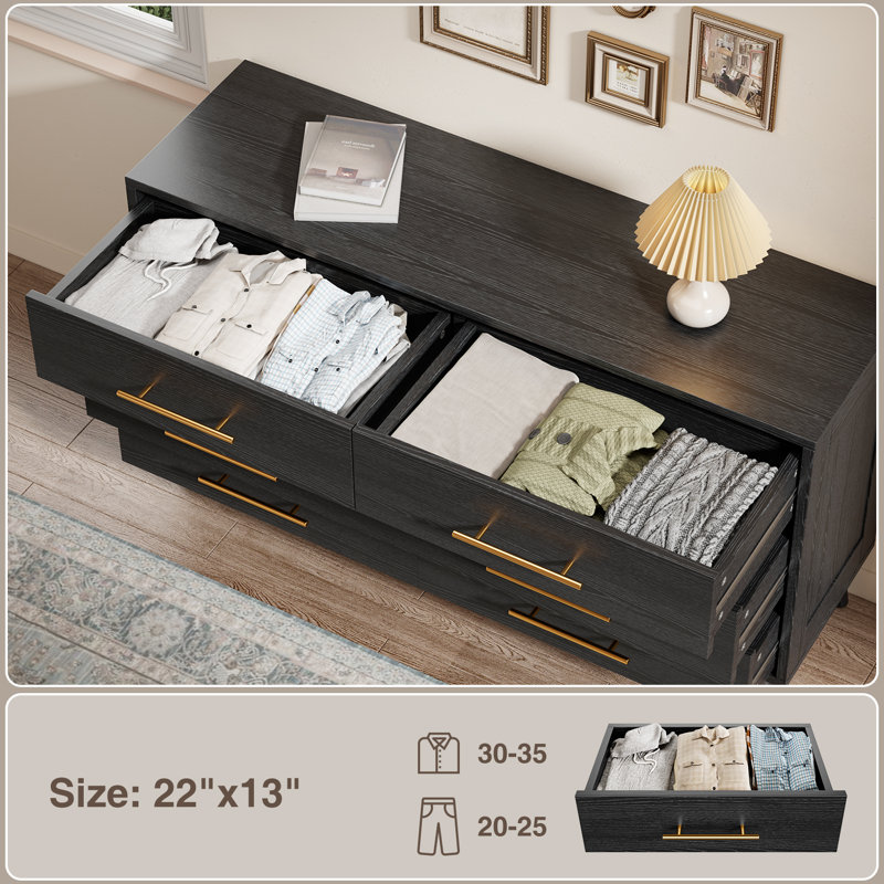 6 Drawer Dresser For Bedroom, Chest Of Drawers With Metal Handles