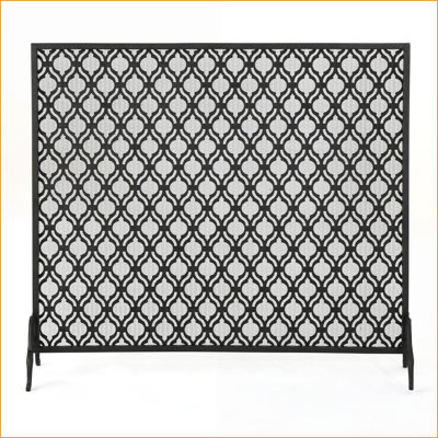 Fire Screen, Modern Single Panel Iron Fireplace Screen | Black | Iron