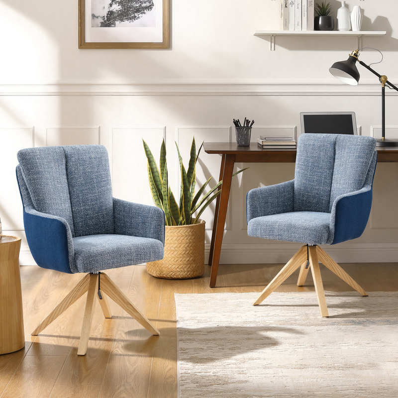 Bernab Swivel Polyester Upholstered Home Office Task Desk Chair (Set of 2), Blue