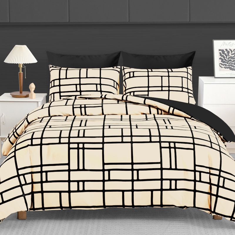 Microfiber Chequered Duvet Cover Set, Double (200cm x 200cm)