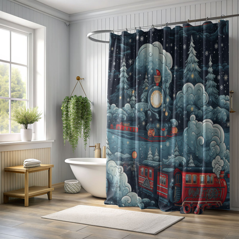 Christmas Wonderland Train - Premium Shower Curtain, 74"H x 71"W