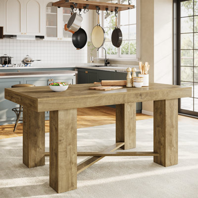 55" Kitchen Island Table – Counter Height Farmhouse Prep Table with Thick Natural Wood Top