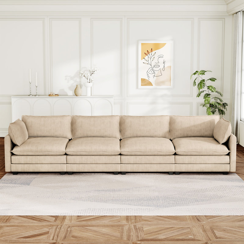Corduroy Square Arm Rectangle Sofa For Living, Brown Corduroy