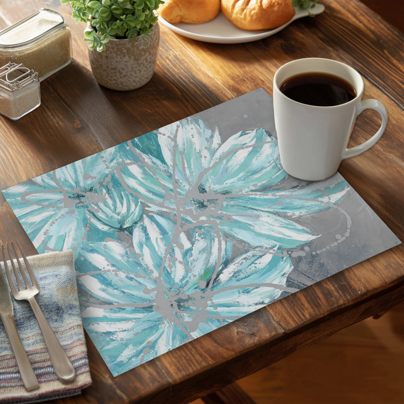 Trois petites fleurs bleues abstraites - Napperon floral en polyester