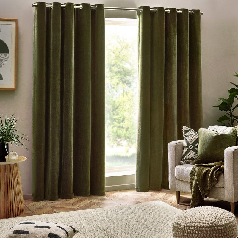 Heavy Chenille Blackout Curtain Panel Pair, 229cm Width x 137cm Drop, Green