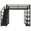 Grand lit mezzanine en métal avec tablettes de rangement, armoires et garde-robe, noir