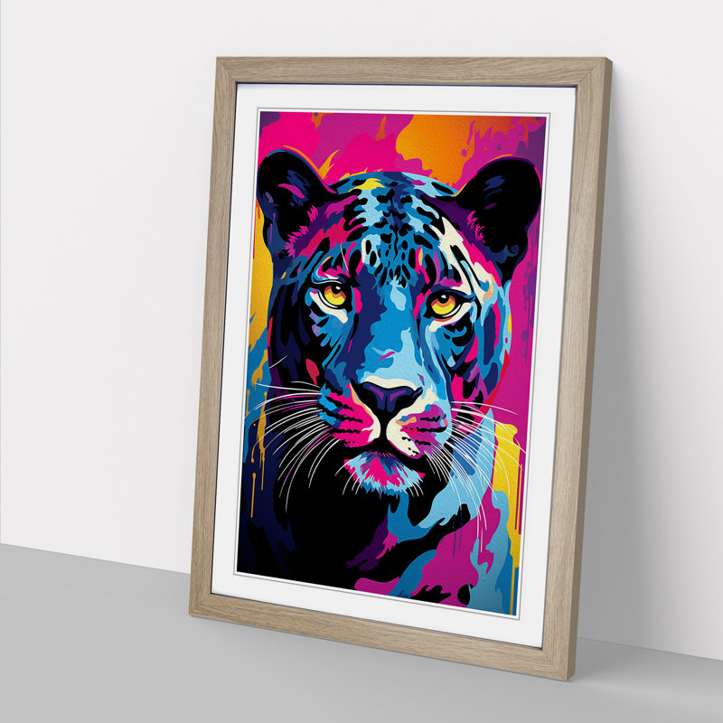 Panther Pop No.2 - Single Picture Frame Print on Wood, Oak , 46cm H x 34cm W x 2cm D