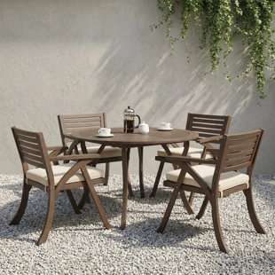 Cotswald 47.25" W 5-Piece Acacia Solid Wood Outdoor Dining Set with Cushions