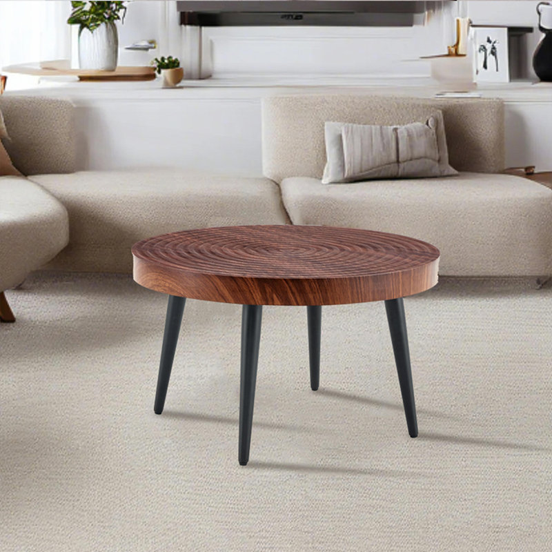 Modern Round Coffee Table With Metal Leg, Dark Wood