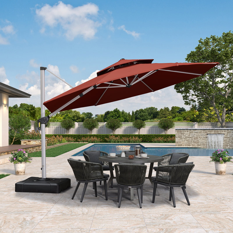 Parasol extérieur Legend avec base, Bleu marine, H 108 po x l 144 po x P 144 po