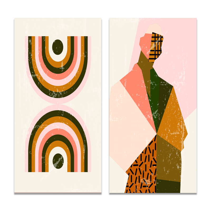 «Retro Woman Portrait Minimalistic I», ensemble de 2 impressions, H 32 po x l 32 po x P 1 po, Toile tendue