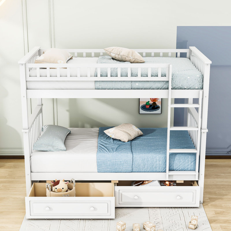 Dilshana Kids Twin Over Twin Bunk Bed with Drawers, White