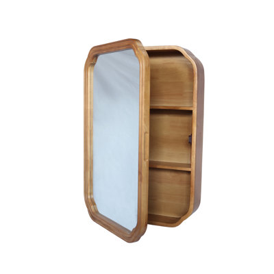 29.72*19.69 Inches Functional Mirror With Cabinet, Wood Framed Bathroom Wall Cabinet With Mirror And Adjustable Shelves, Wall Mounted Mirror With Storage For Bathroom