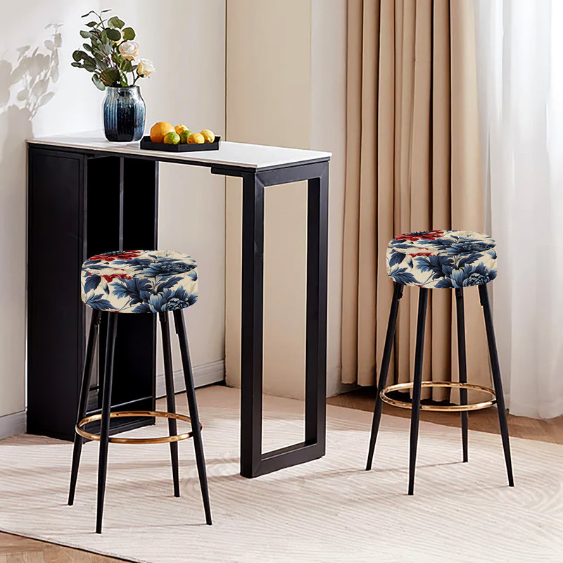 Red And Blue Damask Flower Nostalgia - Damask Bar Stools Set Of 2