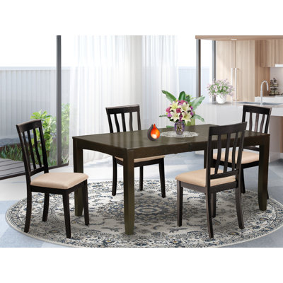 5 Piece Modern Dining Table Set Includes a Rectangle Wooden Table with Butterfly Leaf and 4 Linen Fabric Dining Room Chairs, Cappuccino