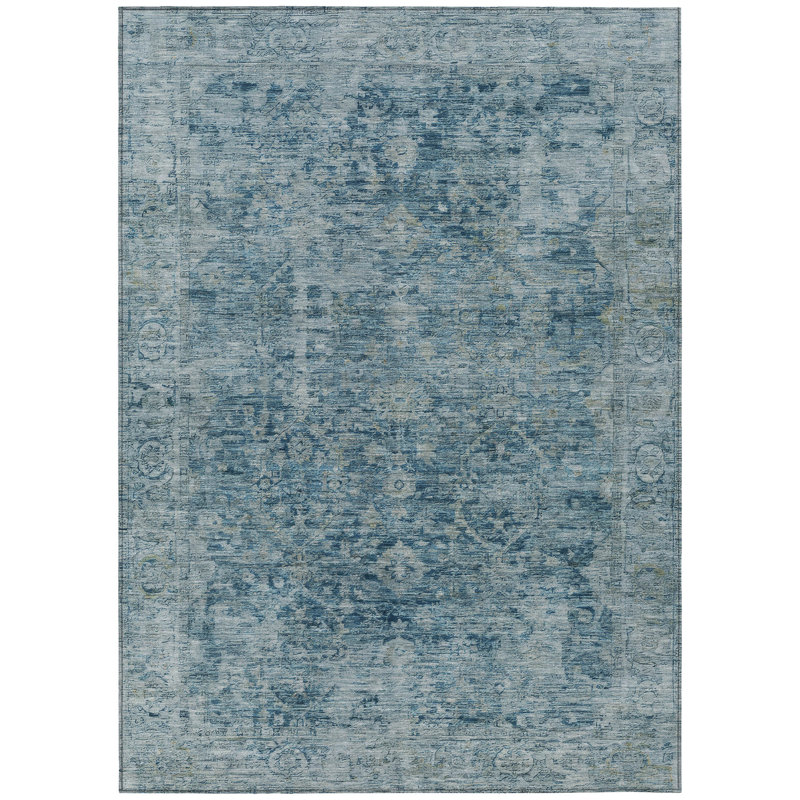 Machine Washable Indoor/Outdoor Xhevrie Blue Rug, Rectangle 2'6" x 3'10"