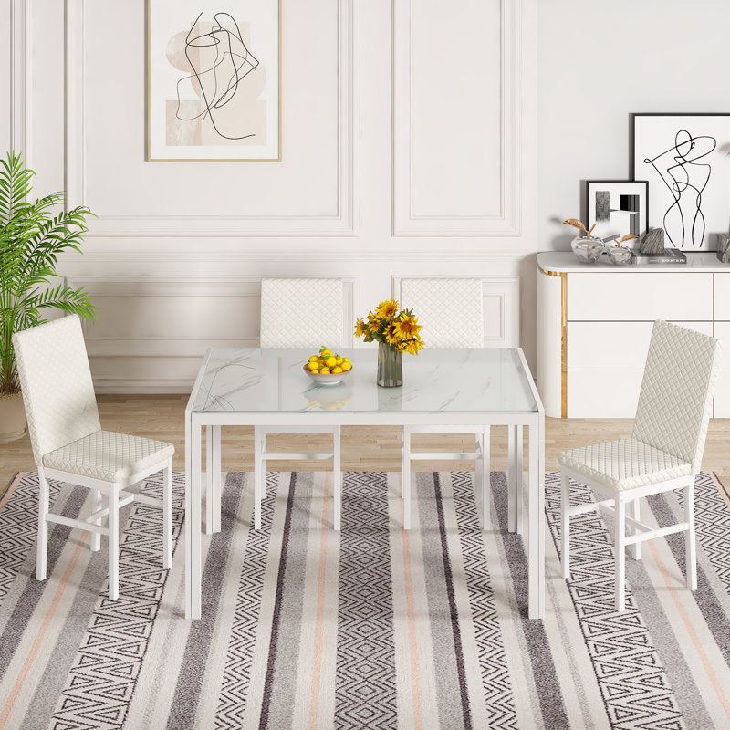 Hadessah 4 - Person Four Leg Base Dining Set, White