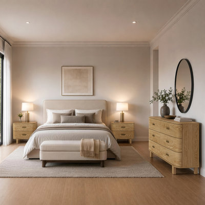 Solara 3-Piece Contemporary Dresser and Nightstand Bedroom Set in Natural Oak