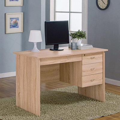 Desk,Three Locking Drawers On Metal Glides Student Desk Work Desk Modesty Panel Metal Bar Handles by Latitude Run