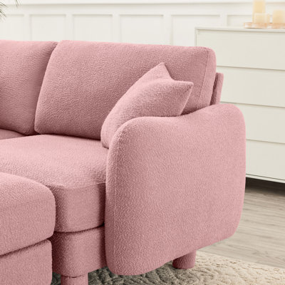 Pink Boucle Fabric 2 With Curved , Soft Seat Cushions And Dense Foam Padding For Quiet Retreats Couch Shell-shaped Construction Comfortable Seating Moments