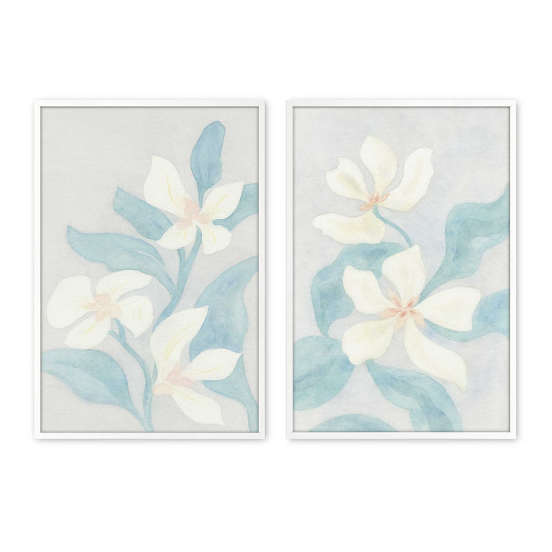 Ensemble de 2 reproductions Soft Petal Dance, 36" x 24", Framed Print, Opaque White