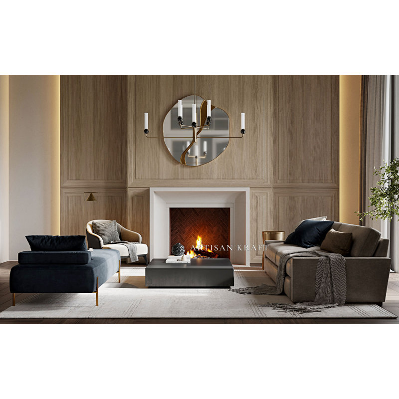 Encadrement de foyer biseauté courbé en pierre de fonte avec foyer Bullnose, Beige, P 11 po x l 68 po x H 53 po