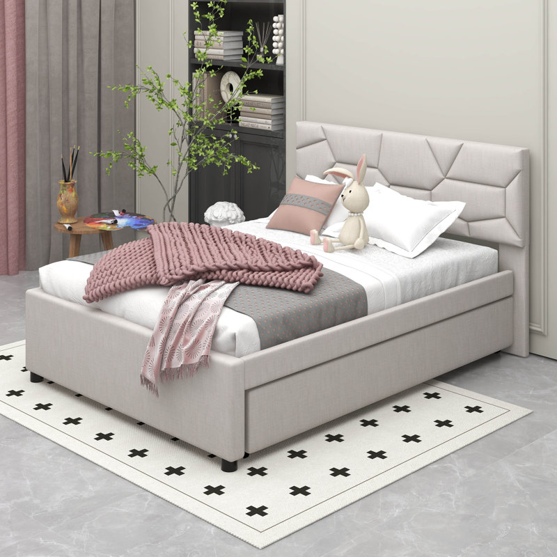 Lit plateforme tapissier pleine grandeur Naoma, Beige