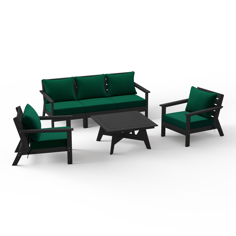 Ensemble de conversation à assise profonde 6 pièces, Noir, noir, noir, noir, Gris clair