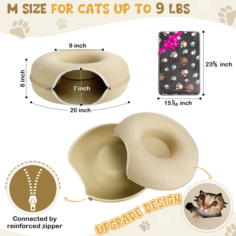 Medium 20 inch Peekaboo Cat Cave for Indoors Cats,Cat Dounut Tunnel Bed,Hiding and Exploring Fun,Exercise Scratching, For Medium Cat Up To 9 Lbs