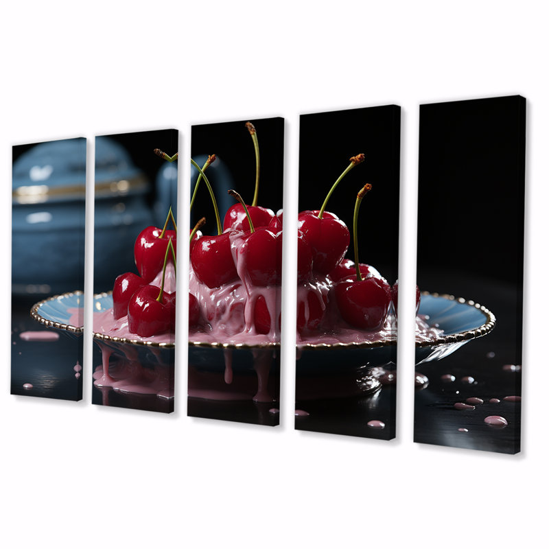 «Cherry Sundae Dessert Explosion», ensemble d'art mural 5 pièces cerise, H 28 po x l 60 po