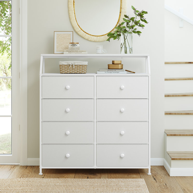 Ojaswi 8 Drawer, Double Dresser with Wooden, Chest of Drawer in 37.6'', White