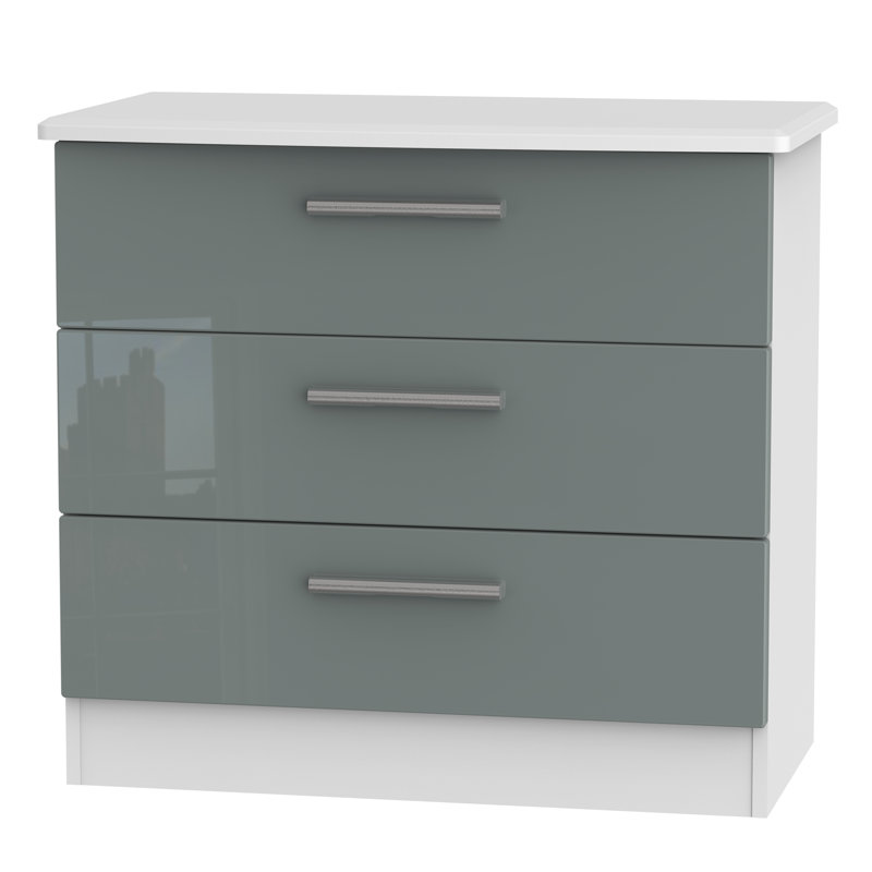 Fully Assembled Yvette 3 Drawer Chest, White/Grey Gloss