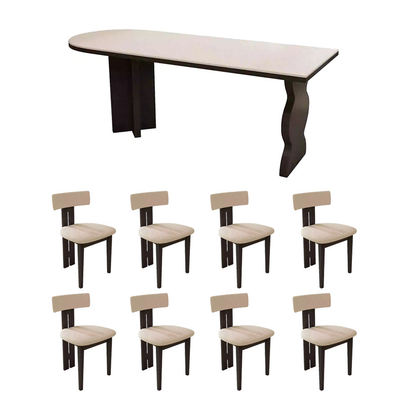 Table de salle à manger et chaise de style antique en demi-cercle, Noir, noir, noir, noir