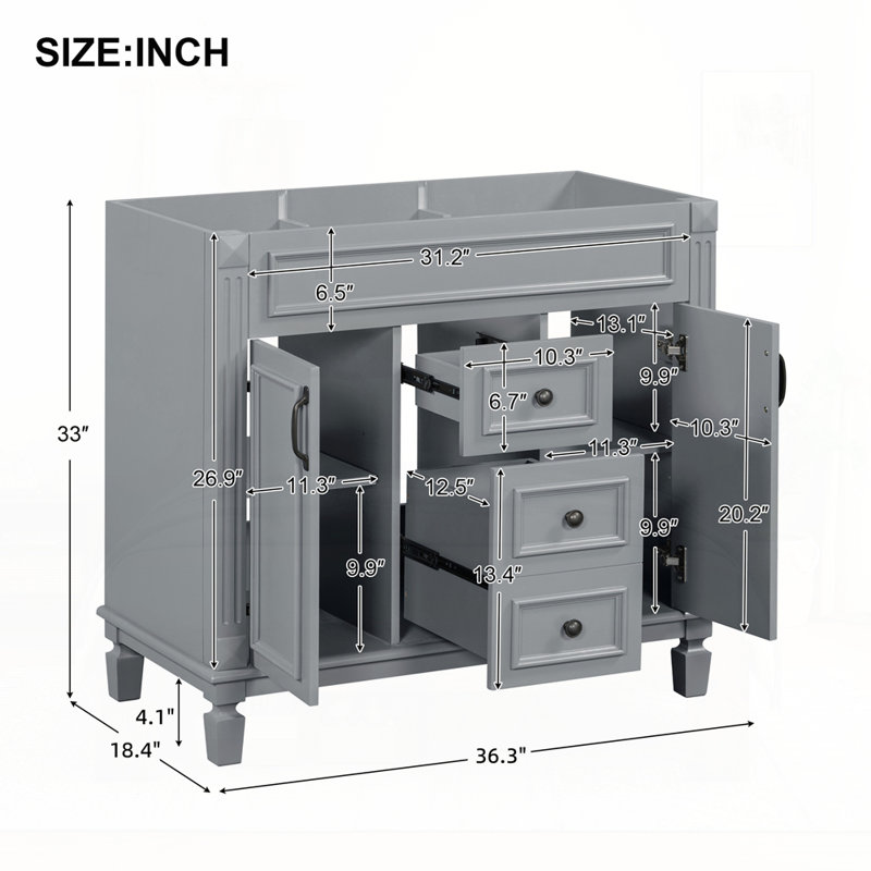 Meuble-lavabo 36 po sans lavabo supérieur, Gris