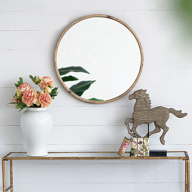 Miroir rond en bois, miroir mural pour la salle de bain