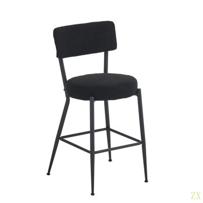 Ensemble de 2 tabourets de bar rembourrés en tissu moderne Teddy - Tabouret haut à base en métal - Convient pour la cuisine, la salle à manger et le salon