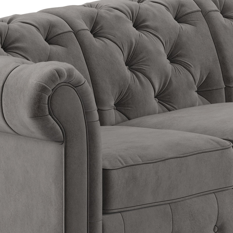Huskins 117.6'' Velvet Sofa, Dark Gray Velvet