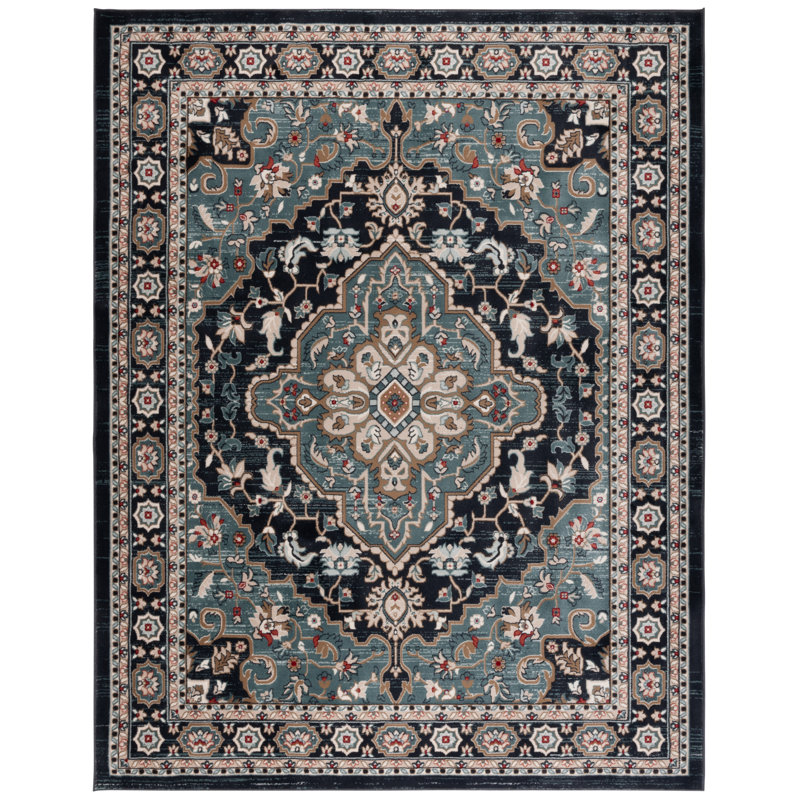 Klose Performance Oriental Rug, Rectangle 2'3" x 4', Teal/Black