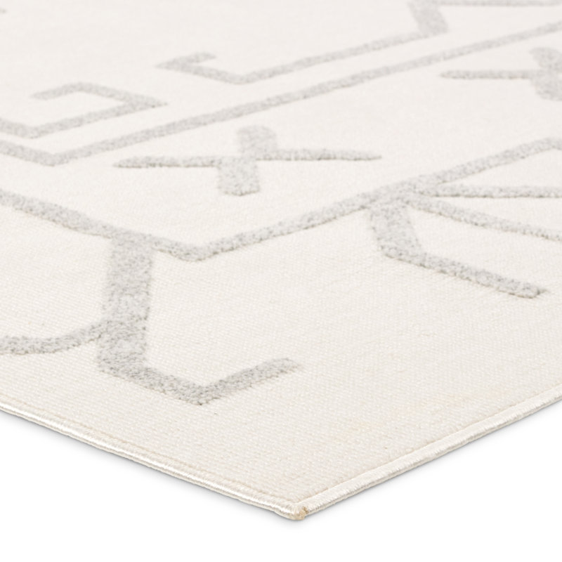 Rectangle Cobblefield Geometric Power Loom Polyester Indoor / Outdoor Area Rug in Cream/Gray, Rectangle 6'7" x 9'6"