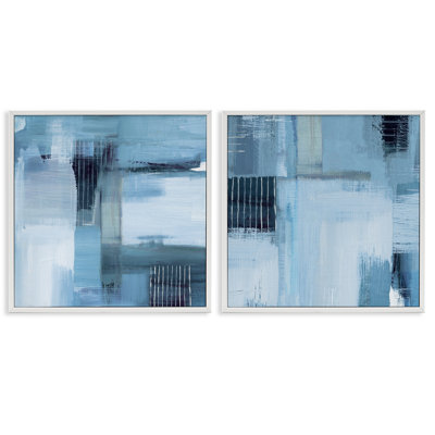  Blue Abstract Linear Details 2 PC Giclee Art Set by Susan Jill