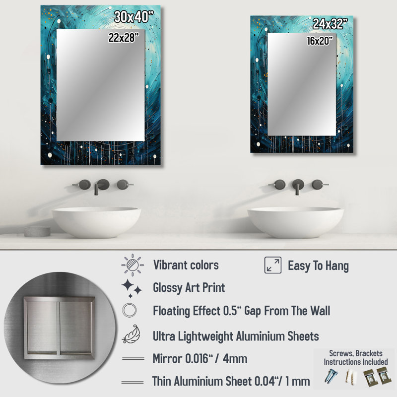 Blue Minimalism Moon II - Minimalism Decorative Mirror, Blue Wall Mirror, Printed Metal Art, 32" x 24"