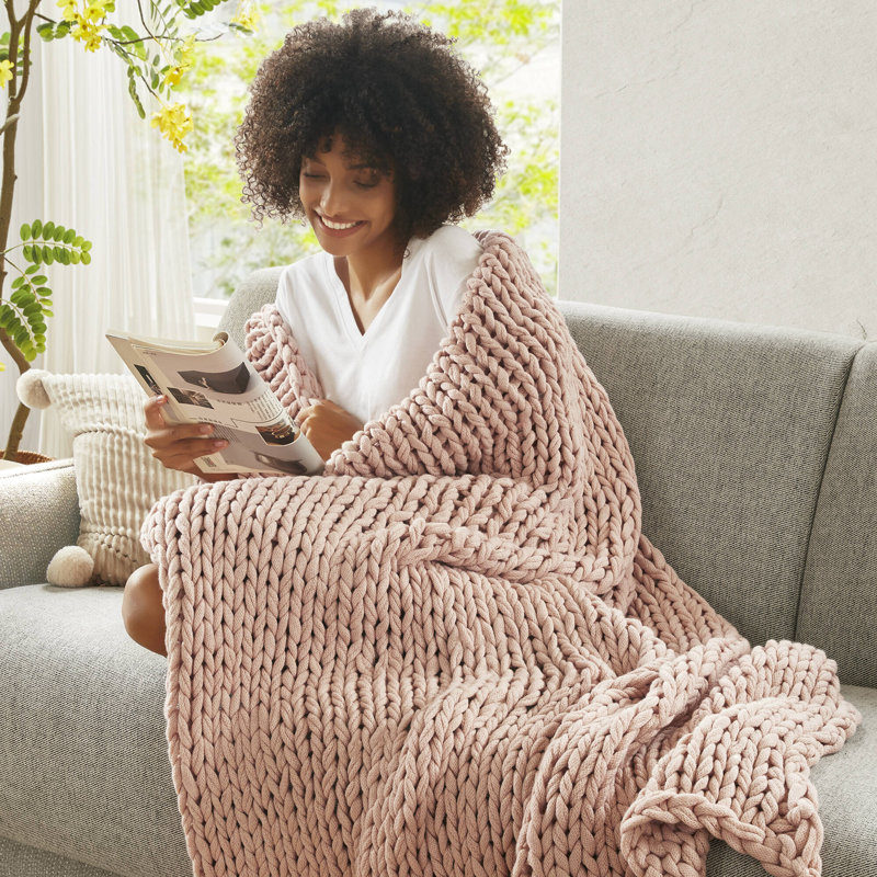 Blush 60"x50" Handmade Chunky Double-Knit Throw