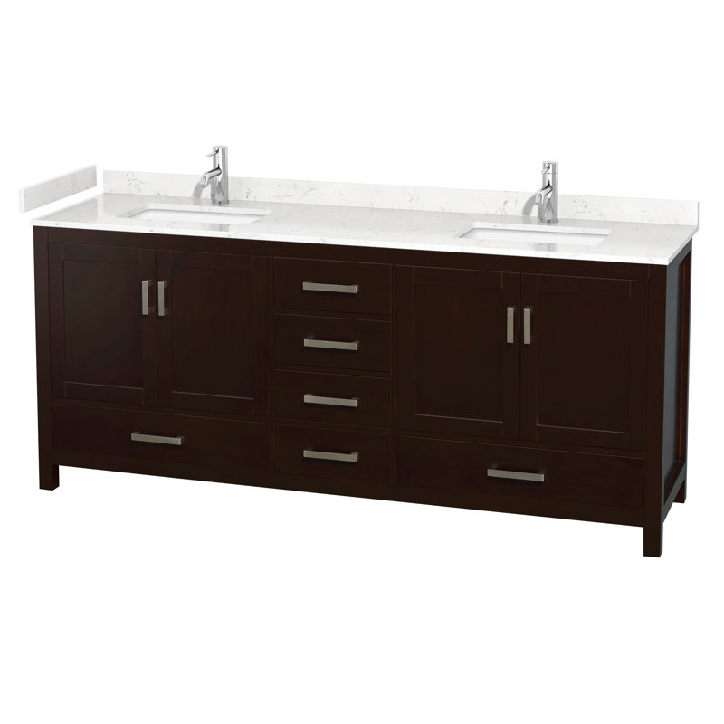 Sheffield 80" Freestanding Double Bathroom Vanity with Cultured Marble Top, Carrara Cultured Marble, Espresso