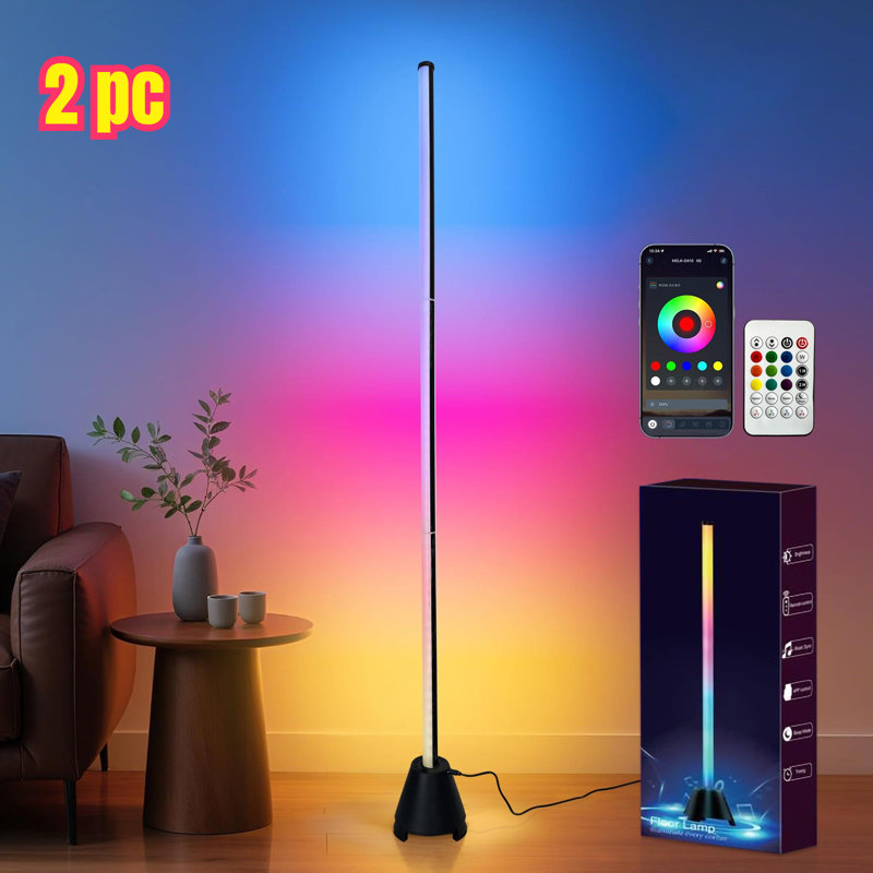 Lampe sur pied d'angle à DEL avec haut-parleur, application de lumière DEL alimentée par USB et télécommande, IC + RVB synchronisée avec musique changeante de couleur, minuterie, lampe sur pied en mode musique, convient au salon, à la chambre à coucher, aux jeux (la télécommande n'inclut pas les piles)