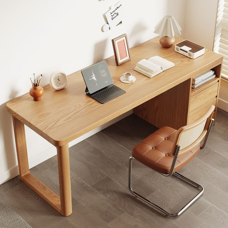 Burlywood Rectangular Solid Wood with 3 drawers desk, 29.53" H x 55.12" W x 23.62" D
